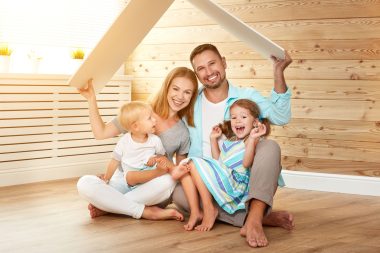 cept housing a young family. mother father and children in  new home